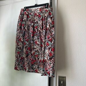 Christopher & Banks Red and Green Floral A-Line Skirt